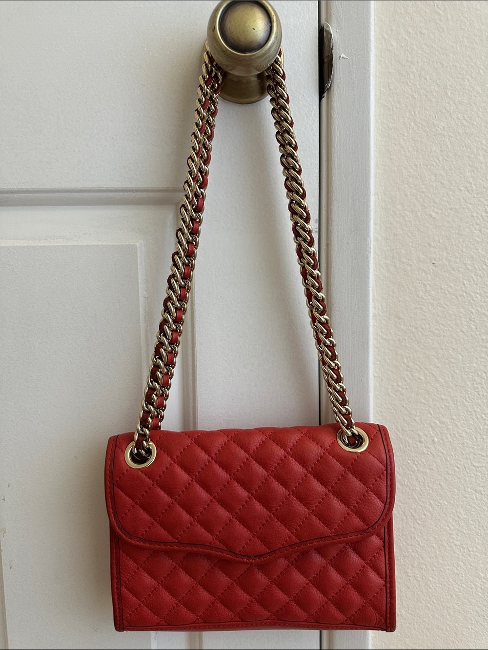 Rebecca Minkoff Red Leather Quilted Shoulder Bag with Gold Chain
